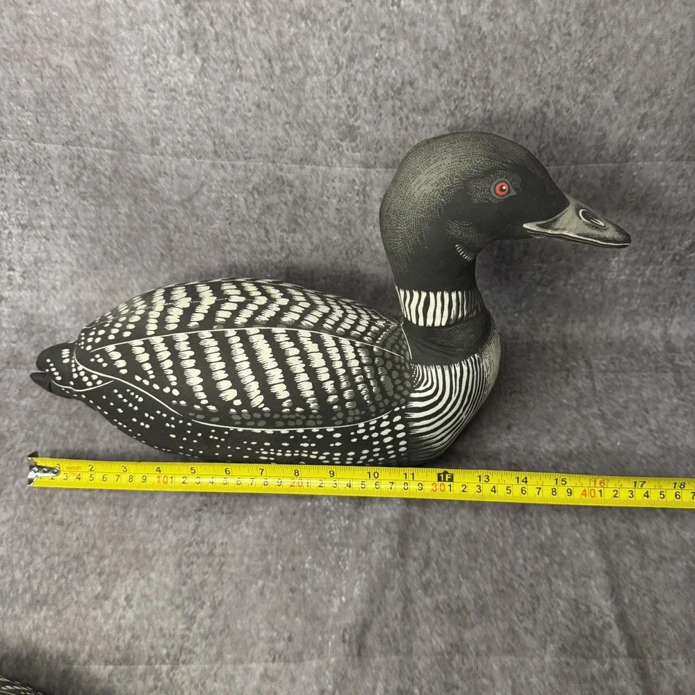 2 Vintage Handmade Fabric Stuffed Decoy Loons Large & Small